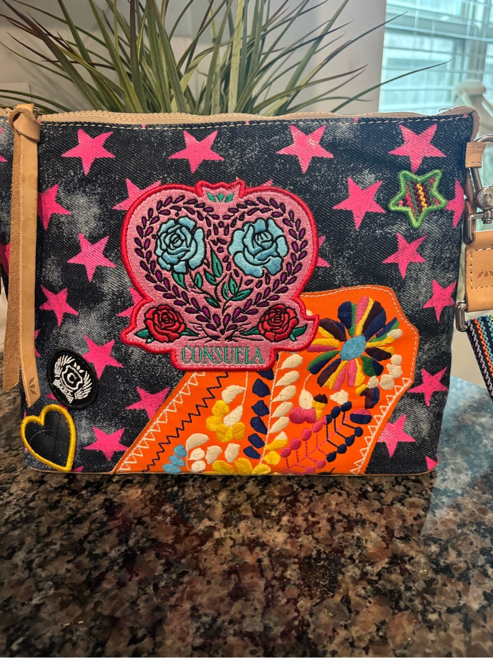 Consuela Multicolor Embroidered Crossbody with Leather Trim
